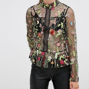 ASOS premium embroidered mesh blouse